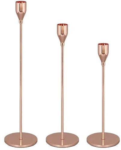 FYJL Bougeoir 3 pièces/Ensemble de bougeoirs en métal, bougeoirs de Table de Mariage à la Mode Chandelier(Rose Gold)