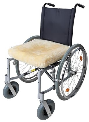 Fellhof Lammfell Sitzkissen für Rollstuhl Memory Schaum, 100% Merino-Lammfell, Oeko-TEX® Zertifiziert, Bezug waschbar bei 30 °C (Creme, 42 x 42 x 7cm)