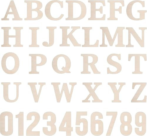 72-Piece Natural Wood Letters and Numbers for Crafts - 4 Inch Large Unfinished Capital Letters for Wall Home Decor DIY Projects