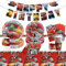 Auto Pappteller Kindergeburtstag Deko Jungen- Car Geburtstag Geschirr Deko Geburtstagsdeko Car Partygeschirr Set Party Supplies Girlande Deko Banner Tischdecke Servietten Teller Tassen