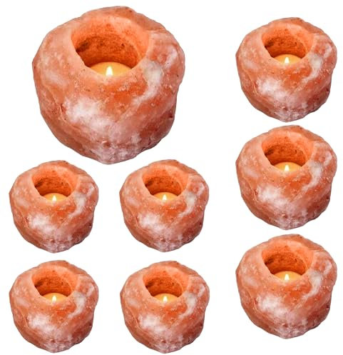 Candelabro di sale dell'Himalaya Vaster Moto, portacandele di sale dell'Himalaya per candele da tè, candelabro di sale di roccia di cristallo rosa naturale (rosa, confezione da 8)