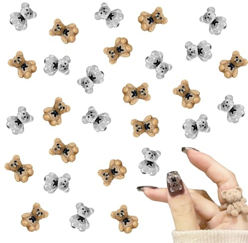Bear Nail Charms,40PCS Cute Cartoon Bear Nail Art Decoration,3D Nail Charms Nail Accessories Ornaments for Women Girls Manicure Design DIY Crafts (Transparent & Khaki 40PCS)