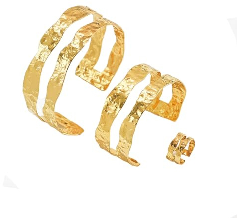 Cubahop 3PCS Doppio strato Braccio Cuff Bracelet Set Oro Superiore Braccio Anello Braccialetto Braccialetto Aperto Anello per le Donne
