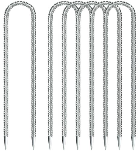 KOOOGEAR Lot de 6 piquets d'ancrage au sol - 30 cm de long - Crochet en U - Clous de tente - Crochets pour sécuriser clôture, trampoline, auvent de camping, piquets de jardin (6 pièces, argentés)