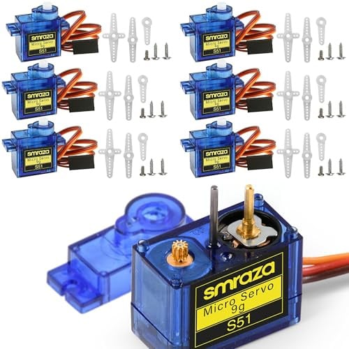 Smraza Lot de 6 micro servomoteurs en métal SG90 9G pour robot RC bras/main/contrôle avec câble, mini servos pour projet Arduino (6)