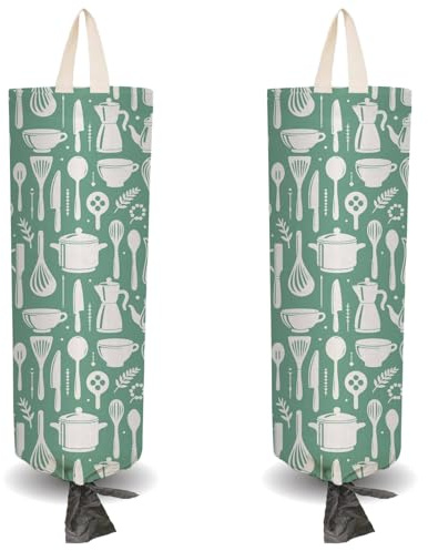 CRASPIRE 2 Soporte Bolsas Plástico Tela Vajilla 4 Ganchos Adhesivos Cuerda Ajuste Libre Organizador Reutilizable Lavable Colgar En la Pared Dispensador Almacenamiento el Hogar la Cocina Y la Despensa