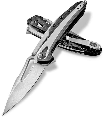 Couteau de poche pliant de 7,6 - Robuste - En fibre de carbone et acier 20 CV - Couteau d'extérieur EDC avec roulement à billes - Petit couteau de survie - Couteau de chasse tranchant à une main