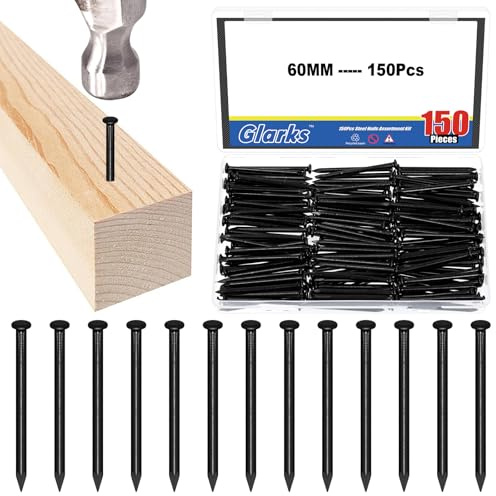Glarks 150pcs 60mm Brick Steel Nails Kit, Nails de matériel en acier au carbone noir, Nails de finition, Nails suspendus Brad et image, Nails en bois, Nails de ciment pour la paroi sèche et le pin