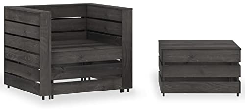 YuuSsea 2-TLG. Garten Paletten Lounge-Set, Grau Imprägniertes Kiefernholz, Modulares Sofa Möbel für Outdoor Patio, mit Tisch
