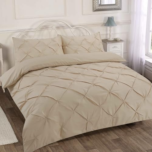 Home Sweet Home UK Pintuck Double Size Duvet Cover Sets Soft PolyCotton Duvet Cover Sets Doublesize With Button Closure Non-Iron Easy Care Bedding With Matching Pillowcases