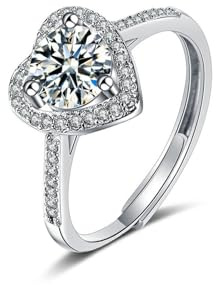 HinDaLi Herz Ring Sterling Silber 925 für Damen Mädchen Frauen Daumenring Verstellbarer Offen Fidget Ring Zirkonia Damen Ringe Silber Verlobungsringe Eheringe Promise Ringe Herz Diamant Silberringe