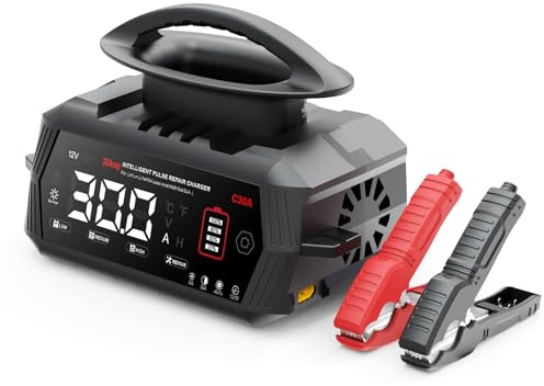 Haisito Chargeur de batterie 30 A pour lithium/LiFePo4/plomb/acide/cycle profond (AGM/gel), chargeur de batterie 6 V/12 V/24 V et chargeur de maintenance, chargeur de maintenance pour voiture, camion