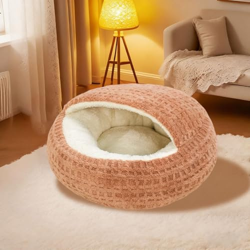 Cozy Cocoon Hundebett mit Kapuze, Höhle für kleine und mittelgroße Hunde, flauschiges Plüsch-bezogenes Burrow-Nest mit waschbarem Stoff und rutschfester Unterseite, Anti-Angst-gemütliches Bett für