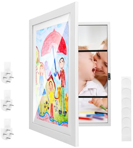Bilderrahmen Kinderzeichnungen A3 Set, 34X46cm Frontöffnung Holzfotorahmen Aufklappbar, Kunstfoto Rahmen Kinder Kunst Bilderrahmen für Kinderzeichnungen, Kunstprojekte, Schule, Zuhause, Büro