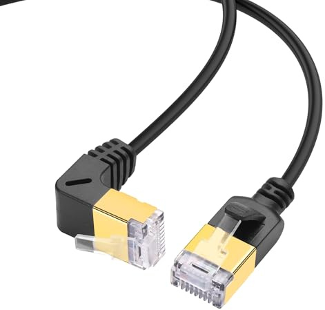 YACSEJAO Cavo Ethernet CAT8 a 90 Gradi RJ45 40 Gbps Placcato Oro ad Alta Velocità 2000 MHZ Cavo di Rete LAN Cat8 (Angolo in Basso, 1M/0,3 m)