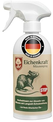 EICHENKRAFT Mäuseabwehr-Spray 500 ml – Repellent gegen Mäuse und Ratten | 500-ml-Flasche Nagetier-Repellent mit Geraniol und Minzöl für Keller, Dachboden, Garage, Lagerraum und Wohnwagen