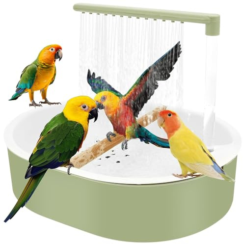 BIZOI Douche pour Perroquet, Fontaine Automatique Circulante pour Oiseaux avec Robinet, Pompe Silencieuse et Chargement USB, Accessoires pour Cage à Calopsittes, Fournitures pour Perruches