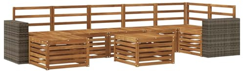 vidaXL Outdoor-Sofagarnitur 8 pcs Natur Massivholz Akazie, Gartenlounge, modernes Outdoor-Sofa, stabiles Sitzset für Terrasse, gemütliche Möbel für draußen