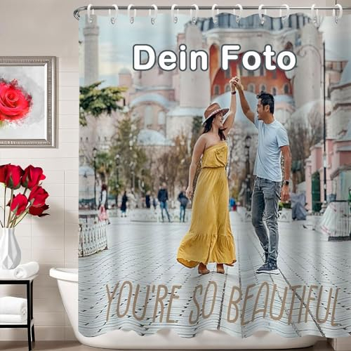 SQBABY Personalisiert Duschvorhang individuell Badezimmer Fotodruck selbst gestalten Geschenk Freund Custom Bild Foto Geschenke fur Freundin, Mama,Kinder (individuell)