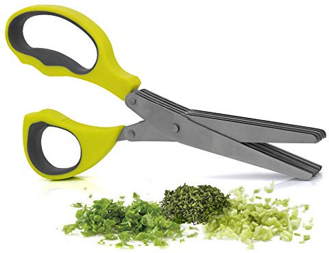 Granny's Kitchen Tijeras Multicorte para Hierbas Aromáticas - Tijera Trituradora con 5 Cuchillas - Para picar Albahaca, Menta, Perejil