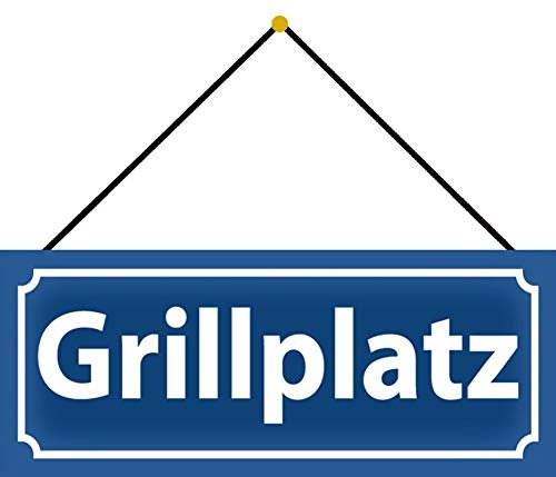 Blechschild 27x10cm gewölbt mit Kordel Grillplatz Grill Deko Geschenk Schild