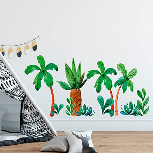GRAZDesign Wandtattoo Kinderzimmer Junge Dino Wald Urwald, Geschenk zum Geburtstag, Wandsticker Dino Babyzimmer Jungen Jungs Set Größe 80x57cm - Set Palmen mit Gras
