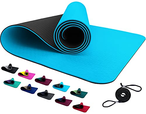 REFIT TPE Sportmatte Fitnessmatte 183 x 61 x 0,6 cm Hellblau Anthrazit rutschfest, Gym Matte Mat für Yoga Fitness Pilates Gymnastik Sport Yogamatte Gymnastikmatte Turnmatte Bodenmatte Grau Blue Gray