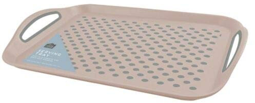 SO USEFUL Set of 2X Anti-Slip PINK Top and Bottom Plastic Serving Tray with High Grip Rubber Surface, Non-Slip Padded Base and Easy Grip Handles All Home