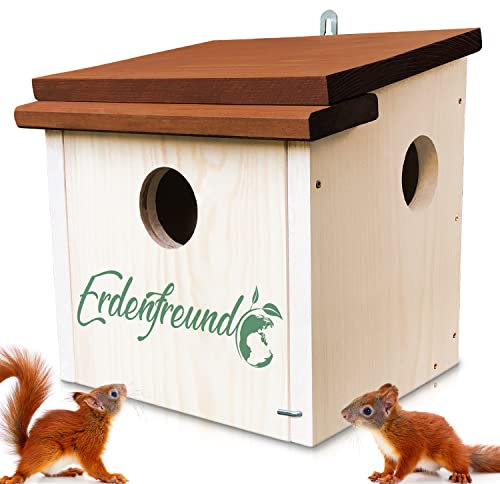 ERDENFREUND® Eichhörnchen Kobel artgerecht mit 3 Fluchtlöchern Eichhörnchenhaus zum Nisten Jungtiere aufziehen und für die Winterruhe von Eichhörnchen