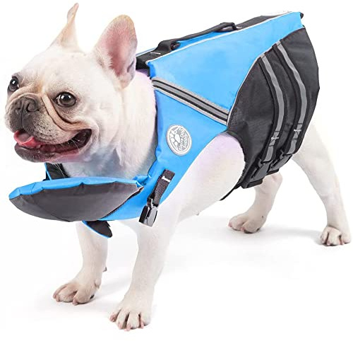 Petglad Schwimmweste mit französischer Bulldogge, mit Kinnschwimmer, Rettungsgriff für Corgi-Mops, verstellbar, hohe Sichtbarkeit, Schwimmweste für Schwimmen, Bootfahren, Blau