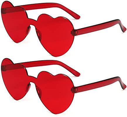 BOFUNX 2 Paar Herz Brille Rot Herzförmige Brillen Lustige Rot Partybrille für Valentinstag JGA Hochzeit Karneval Fasching Kostüm Mottoparty