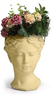 GICOS IMPORT EXPORT SRL Vaso vasetto in cemento multiuso decoro testa donna colore giallo 16 * 14 * 21CM cm casa giardino portapiante DXI-821660
