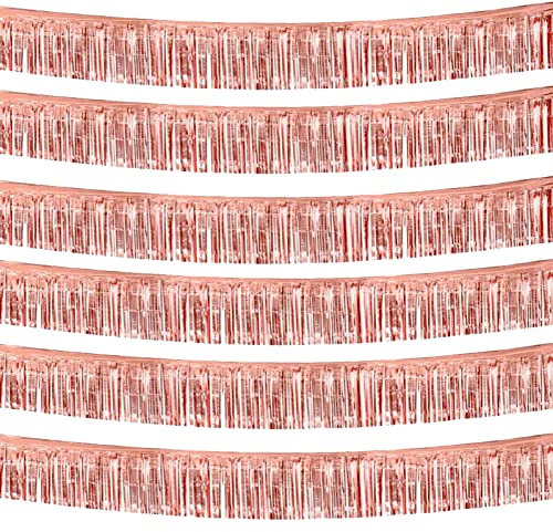 6 Stück 3.4 m Roségold-Folien-Fransen-Girlande, Metallic-Lametta-Luftschlangen, Banner, Wandbehang, Fransenvorhang, Hintergrund, Banner für Parade, Schwimmer, Hochzeit, Valentinstag, Party-Dekoration