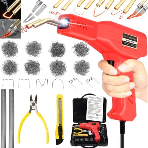 220W Plastica Saldatrice, Ripara Plastica, può essere utilizzata per la Riparazione del Paraurti dell'auto, dotata di 800 Chiodi di Saldatura (6 modelli), 2 Bacchetta per Saldatura, Pinze e coltelli.