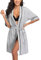 COLORFULLEAF 100% Baumwolle Morgenmantel Damen Kurz Leicht Sommer Bademäntel Kurzarm Sauna Kimono Weiche Dünn Frauen Nachtwäsche(Grau,S)
