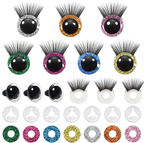 TOAOB 28 Stück Glitzer Sicherheitsaugen für Häkeltiere 16 mm Puppenaugen Sicherheitsaugen Kunststoff Basteln Augen Glitter Spielzeug Augen Mit Wimper für Puppe Marionette Plüschtier Teddyaugen
