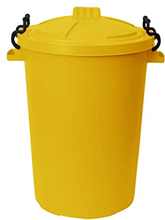 1 x 50L Litre large Yellow Heavy Duty Colour Plastic Bin Garden Dustbin Refusal Waste bin Trash Can Storage unit with Clip locking lid For Recycle Home Kitchen Indoor Outdoor Rubbish Waste Animal Feed