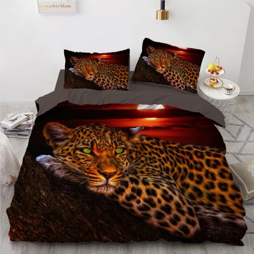 YASMENG Leoparden Bettwäsche 220x240 Leopard Tiermotiv Gold Schwarz 3D Bettwäsche Weich Mikrofaser Bettbezug Set 3 Teilig für Geschenke Zimmer Deko mit Reißverschluss und 2 Kissenbezüge 80x80 cm