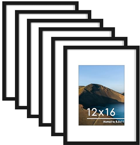 PEALSN 12x16 Picture Frame Set of 6, Wall Mounting Display, Black