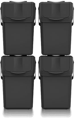 Keden Set of 4 Sortibox Wheelie Bins for Recycling, Black, 100 L