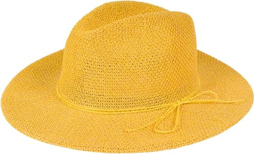 styleBREAKER Damen Panama Sonnenhut mit dünnem Hutband, Strohhut, Schlapphut, Sommerhut, Fedora Hut 04025040, Farbe:Curry