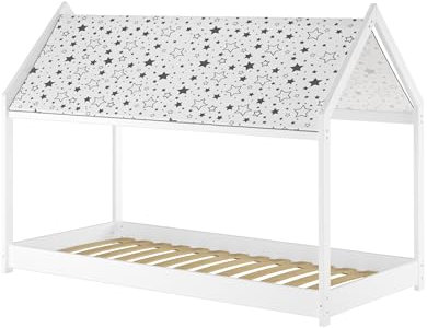 Erst-Holz Weißes Hausbett mit Sternenhimmel 90x200 Kiefer weiß Kinderbett niedrig V-60.79W-09, Ausstattung:Federleisten