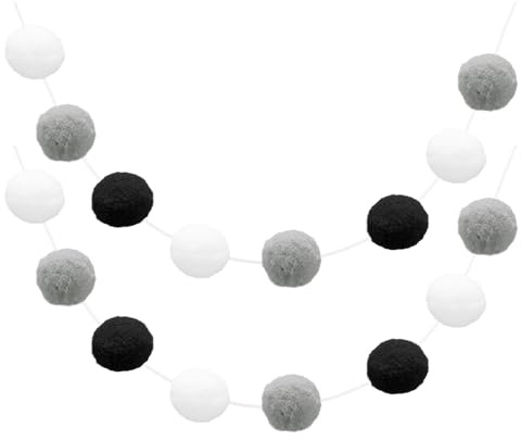 sourcing map 2pcs Pom Pom Garland 6.6 Ft 30 Balls Colorful Felt Ball Garland for Wall Christmas Tree Decor Birthday Banner Easter Party Decorations, White, Grey, Black