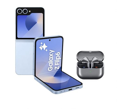 Samsung Galaxy Z Flip6 AI Smartphone, Unlocked Android Smartphone, 256GB Storage, Blue and Buds3 Pro, Wireless Earbuds, Grey (UK Version)