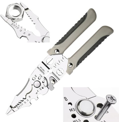IUSOT Heavy Duty Wire Stripper Crimper and Cable Cutter, High Carbon Steel Electrical Wire Stripping Tool, Crimping Tool for Electricians, 1Pc Gray