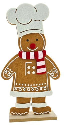 WB wohn trends Lebkuchen-Bäcker Figur Weihnachts-Deko, klein 23x12x4cm, Filz Holz braun weiß rot
