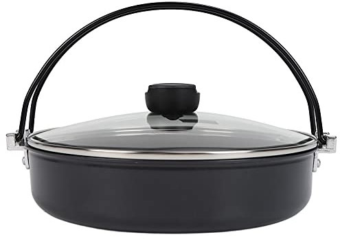 Olla japonesa Sukiyaki Nabe, olla caliente Sukiyaki Nabemono de aleación de aluminio de 10.6 pulgadas con tapa de vidrio, sartén de cocina con doble mango para cocina de inducción