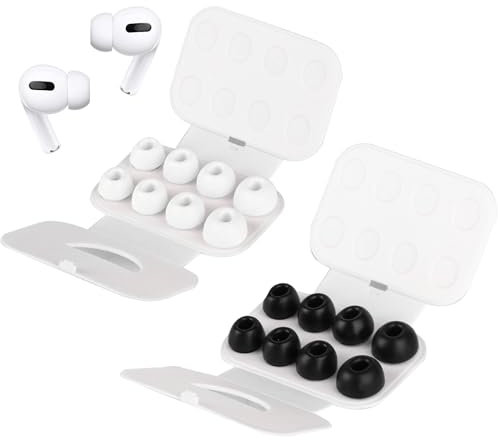 8 Paar Ersatz Ohrstöpsel Kompatibel mit Airpods Pro 1 & Airpods Pro 2, Silikontips mit Loch zur Geräuschreduzierung, XS/S/M/L - Weiß, Schwarz