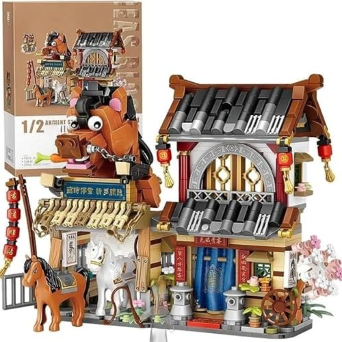 Japanische Street View Haus Bausteine Bausatz, 1242 Teile Poststation Modellbausatz, MOC Kreativ Tiere Architektur Collection Bausteine Set, Modular Haus Bauklötze für oder Jugendliche Erwachsene