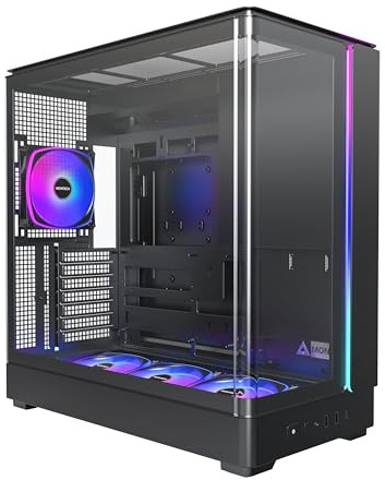 MONTECH King 45 PRO ATX PC Case, Curved Panoramic Glass, Chimney Airflow, 360mm Radiator Support, Compact Build for High-Performance Systems, 4 ARGB PWM Fan Pre-Installed with Fan Hub, Black